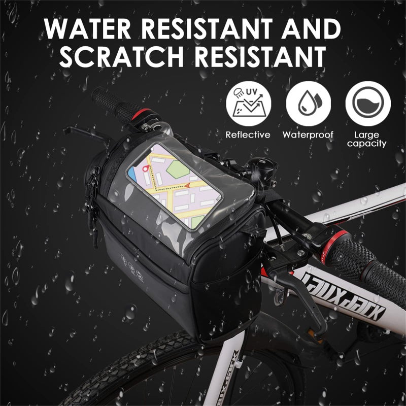 WOTOW Bike Front Handlebar Bag - Large Reflective Bicycle Handlebar Basket Bags Waterproof Storage Pannier for Bike Touchable Transparent Phone Holder Pouch for Men Women Road MTB Outdoor Cycling 3.5L - Image 4
